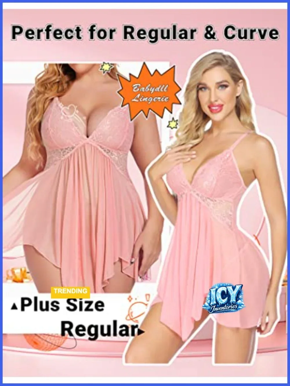Lace Babydoll Chemise Sleepwear Deep V Neck Adjustable Straps
